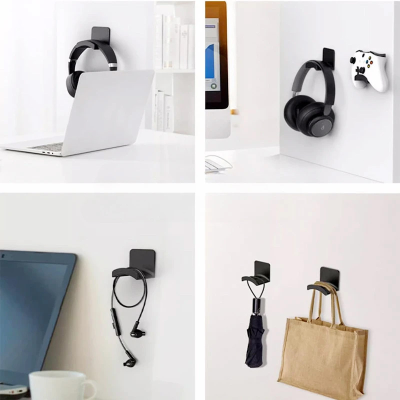Gaming Accessories Wall Mount - 4Pcs Black Adhesive Headphone Stand Wall