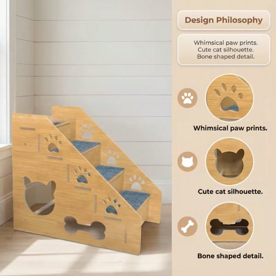 Desk Corner Mat - Wooden Right‑Angle Pet Stairs For Dogs