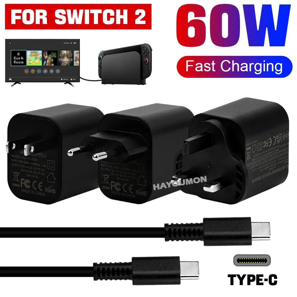 UK US EU 60W Type-C AC Adapter – Gaming Accessories Wall Mount Bewertung und Preis